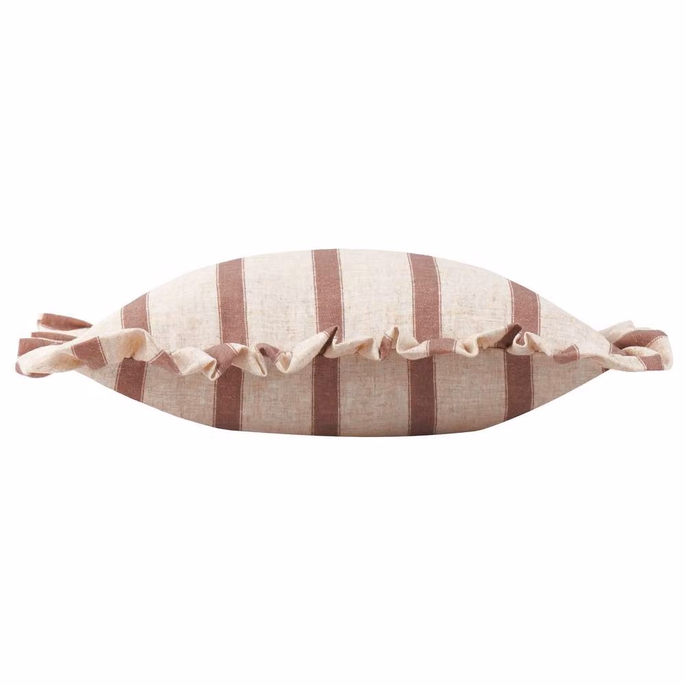 Wylder Connie Square Striped Ruffle Linen Cushion in Pink, W x D: 45 x 45 cm – 3