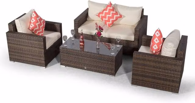 Giardino Sydney 4 Seater Rattan Conversation Sofa Set with Coffee Table in Brown and Grey