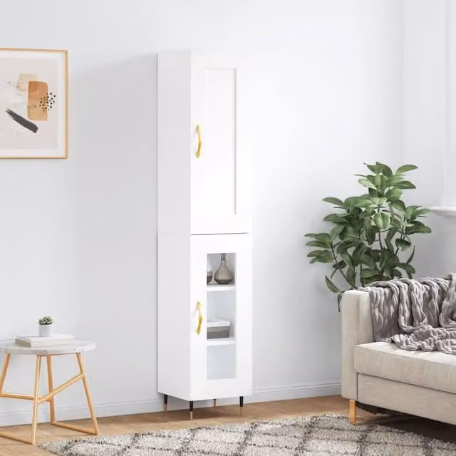 Berkfield Home Modern White Highboard in Matt Engineered Wood W/D/H: 34.5 x 34 x 180 cm