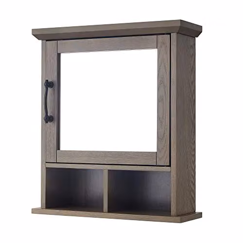 Teamson Home Russell Rustic Oak Wooden Wall Mounted Bathroom Medicine Cabinet with Mirrored Hinged Doors, W/D/H: 45.7 x 15.2 x 52.3 cm