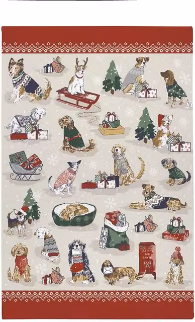Ulster Weavers Merry Mutts Christmas Animals Red 100% Cotton Tea Towel – 1