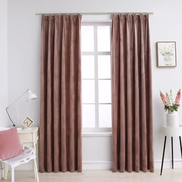 Berkfield Home Blackout Velvet Curtains in Antique Pink, 2 Pack, W: 140 cm, H: 245 cm – 1