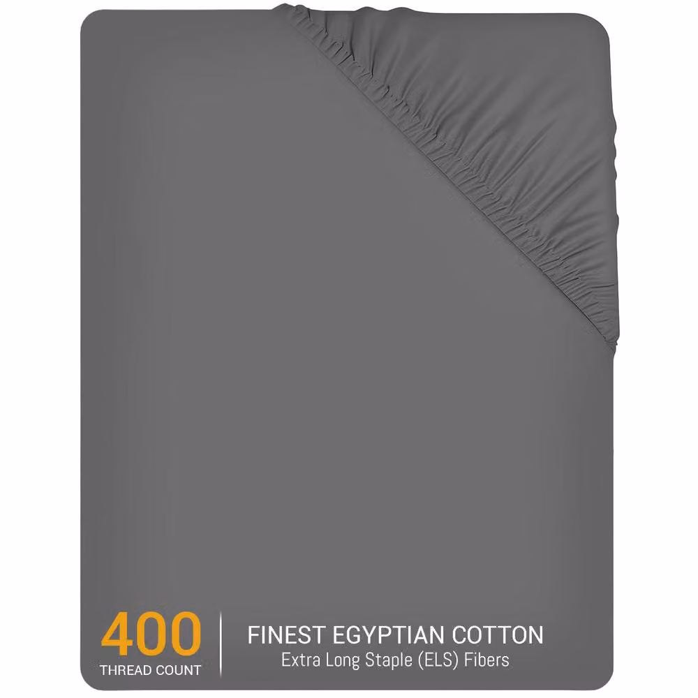 Pamposh 400 Thread Count Egyptian Cotton Double Fitted Sheet in Grey, W/D/H: 140 x 200 x 35 cm – 2