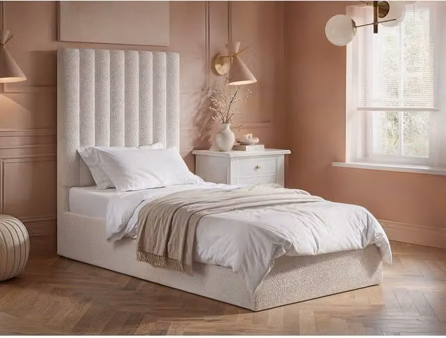 Flair Everley Single Ottoman Bed in Cream Boucle, W/D/H: 90 x 200 x 45 cm