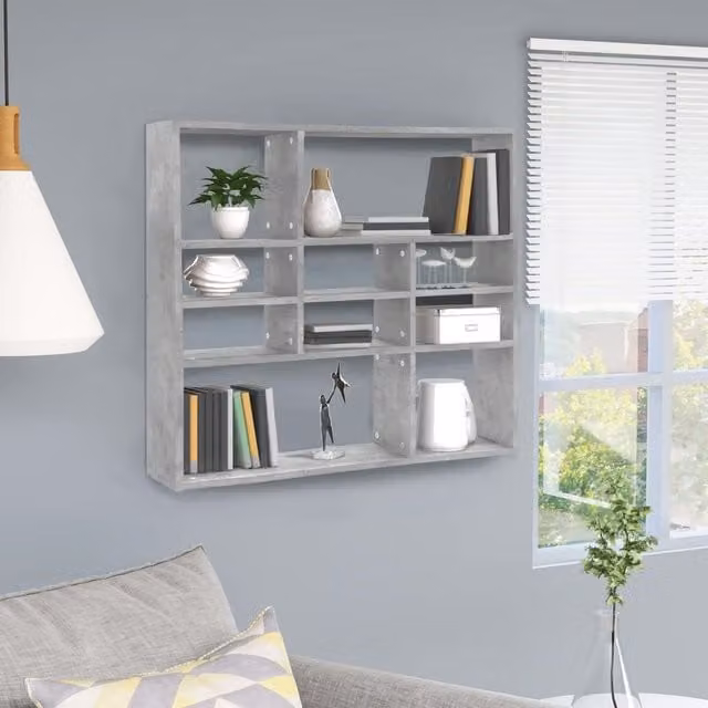 Berkfield Home Wall Mounted Shelf in Concrete Grey, W/D/H: 90 x 16 x 78 cm