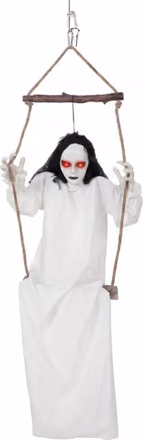 HOMCOM 170cm Animated Hanging Swing Ghost Halloween Decoration with Sound Touch Activation in Black, White and Red