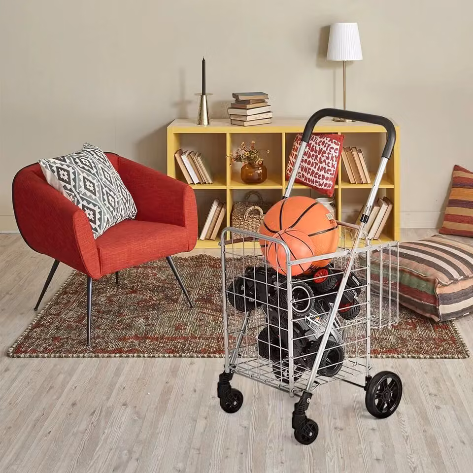 Costway Folding Portable Double Basket Grocery Utility Shopping Cart in Silver – 5