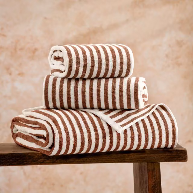 Yard Hebden Striped Cotton Towel in Pecan Brown and White