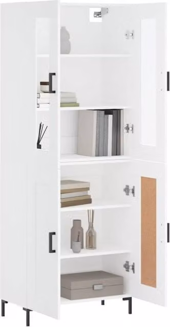 Berkfield Home Modern White Highboard with Glass Doors and Internal Shelves, W/D/H: 69.5 x 34 x 180 cm