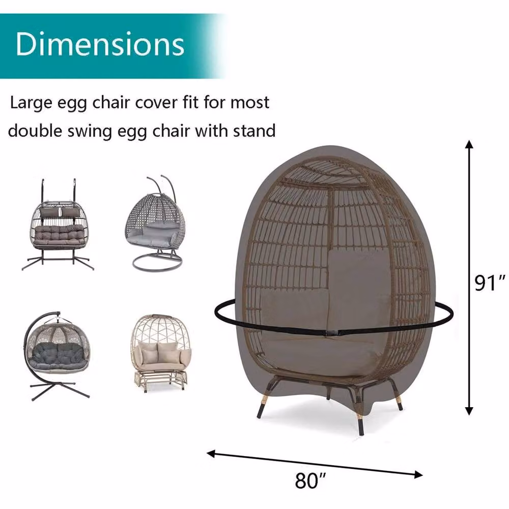 EONLION Heavy Duty Hanging Swing Egg Chair Cover, Black, W 231 cm x H 231 cm – 2
