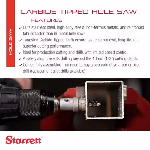 Starrett Tungsten Carbide Tipped SM20 Hole Saw with Arbor and Pilot Drill Bit for Stainless Steel and Aluminium Alloy, Grey/Silver, 20 mm – 2