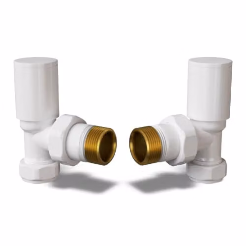 UK Radiators Round Thermostatic Radiator Valve Pair in White and Brushed Brass