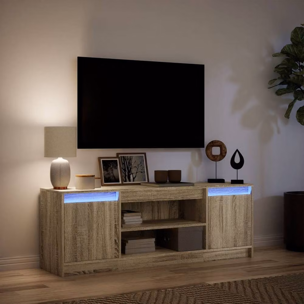 Berkfield Home Modern TV Cabinet with LED in Sonoma Oak and Light Tan, W: 139.5 cm, D: 34 cm, H: 50 cm – 4