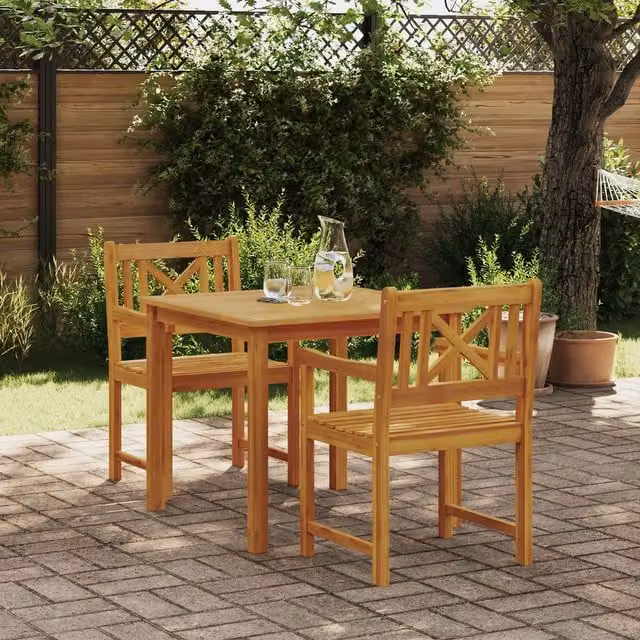 Berkfield Home 3 Piece Garden Dining Set in Brown Solid Acacia Wood – 1