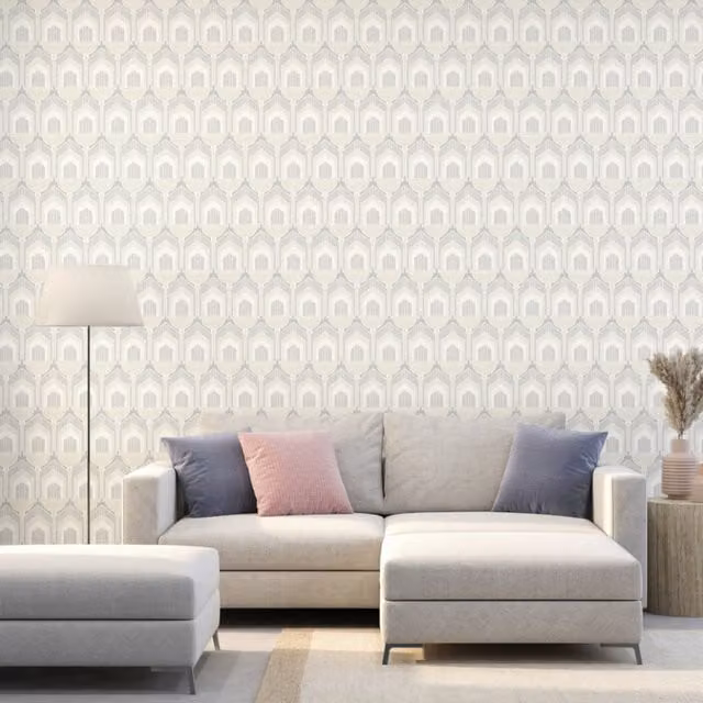 Hoopla Walls Art Deco Geometric Abstract Wallpaper in Yellow and Beige