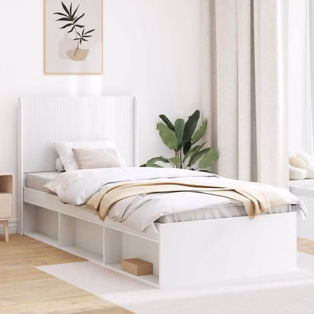Berkfield Home White Bed Frame with Headboard and Side Compartment Storage, W/D/H: 90 x 200 cm