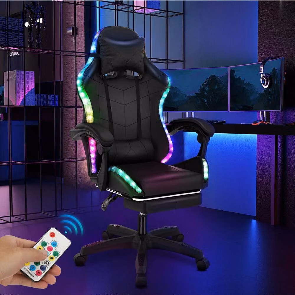 NESTLUNE RGB LED Ergonomic Swivel Gaming Chair in Black with Synthetic Leather – 2