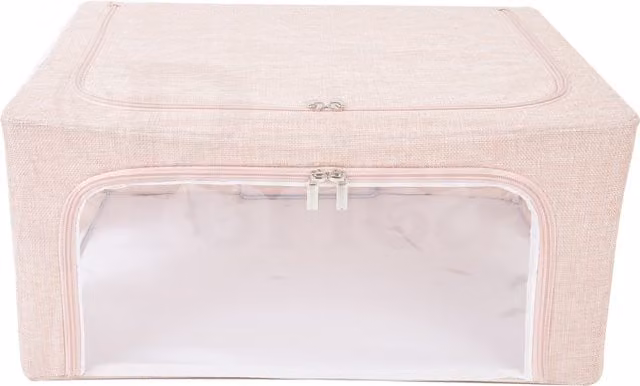 Periea Beau Folding Storage Box with Collapsible Steel Frames, Pink Linen, H: 22.5 cm