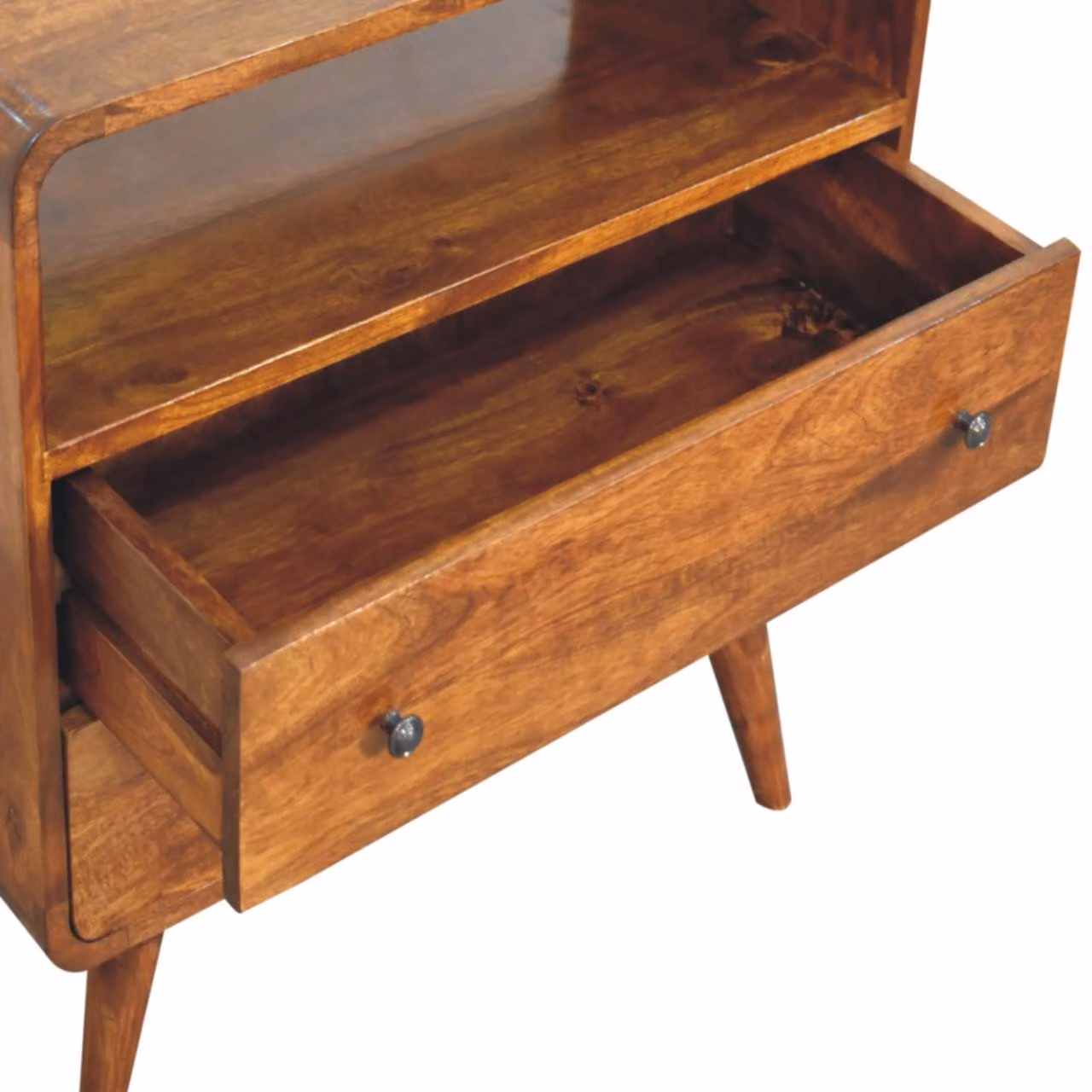 Aosom UK Solid Mango Wood Bedside Table with 2 Drawers and Open Shelf, Brown, D: 35 cm, W: 70 cm, H: 70 cm – 3