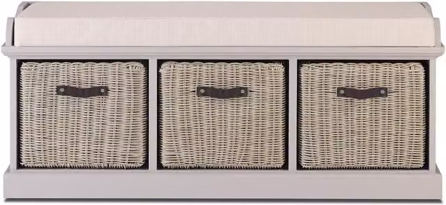 Tetbury Large Bench with Rattan Baskets in Truffle, W/D/H: 112 x 40 x 46 cm