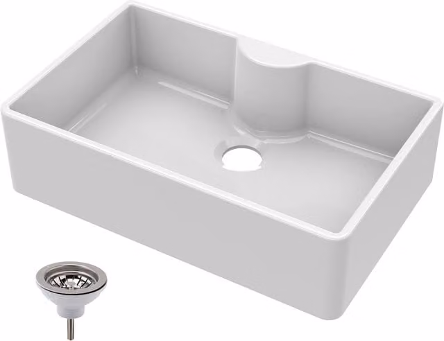Balterley White Ceramic Fireclay Butler Sink with Tap Ledge and Waste, W: 79.5 cm, D: 50 cm, H: 22 cm