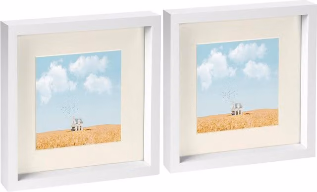 Nicola Spring Pack of 2 Square 3D Box Photo Frames in White and Yellow, W/D/H: 25.4 x 25.4 x 25.4 cm