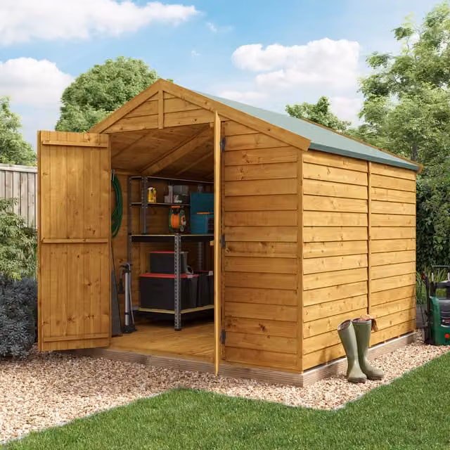 BillyOh Keeper Overlap Apex Wooden Garden Shed in Brown, Windowless, 243.84 x 243.84 cm