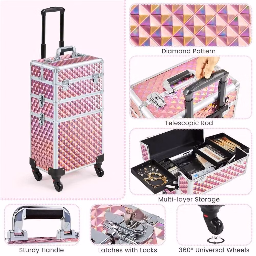 Kelvenix 3 in 1 Rolling Makeup Case in Pink – 3