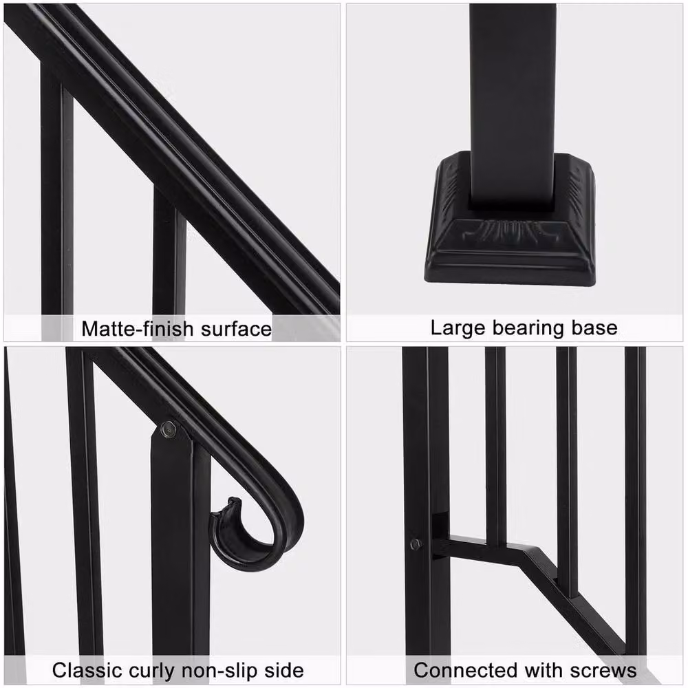 Kelvenix Matt Black Steel Iron Handrail for 1-2 Steps, W: 1000 cm, D: 52 cm – 3