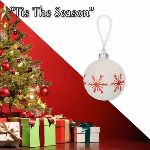 VFM e-Store Red and White Floral Glass Christmas Hanging Bauble Decoration, W: 10 cm, D: 8 cm – 5