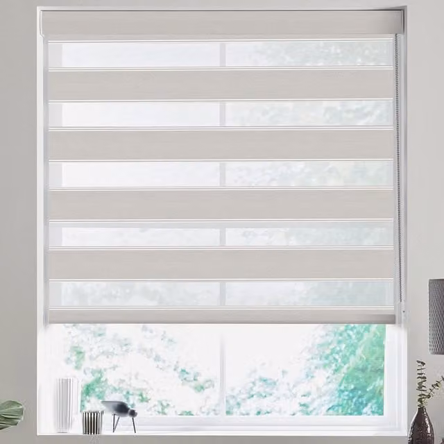 Terrys Made to Measure Day and Night Blind in Plain Textile, available in Beige or White