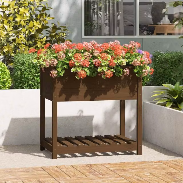 Berkfield Home Rustic Pine Wood Planter with Shelf, Brown, W/D/H: 82.5 x 54 x 81 cm – 1