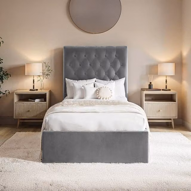 Flair Chesterfield Velvet Single Bed with Lift-Up Base, Grey, W/D/H: 90 x 200 cm