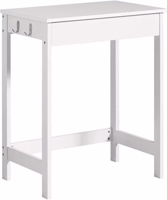 SoBuy Modern White Writing Desk with Single Pedestal and Hooks for Home Office