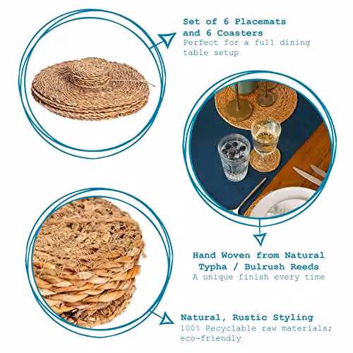 Argon Tableware 12pc Round Rattan Placemats and Coasters Set in Brown – 5
