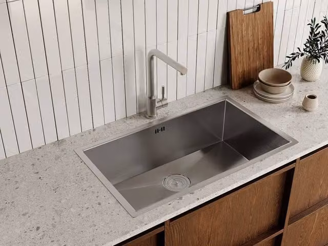 ROFILA Stainless Steel Kitchen Tap with Single Lever and Swivel Spout in Brushed Steel Grey/Silver