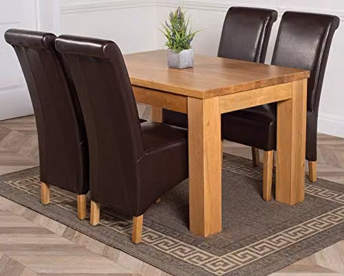 Thats Furniture Dakota Oak Dining Table and 4 Montana Brown Leather Chairs Set, W/D/H: 127 x 82 x 77 cm – 1