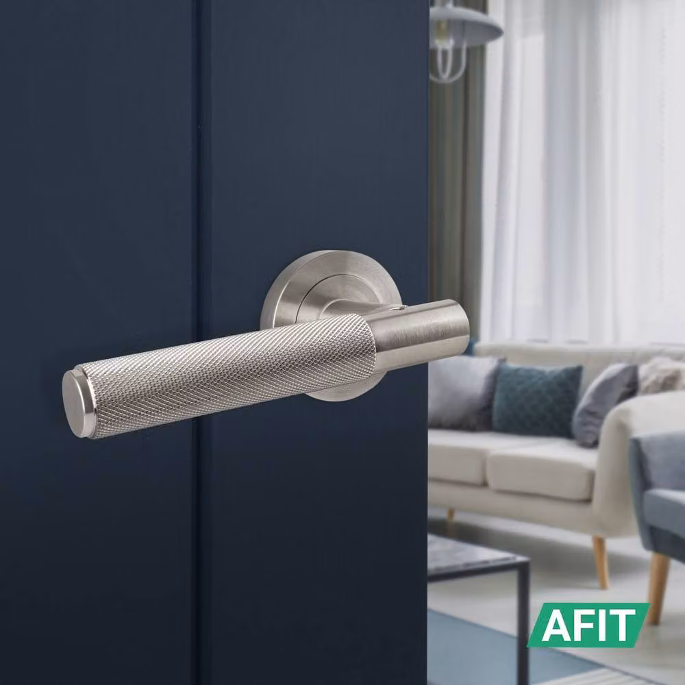 AFIT Satin Nickel Knurled Rose Door Handle and Latch Kit with Hinges, 6 Pairs, Silver, Size: 150 x 150 mm – 4