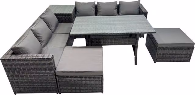 Fimous 8-Seater Outdoor Rattan Sofa and Dining Set in Dark Grey Mixed