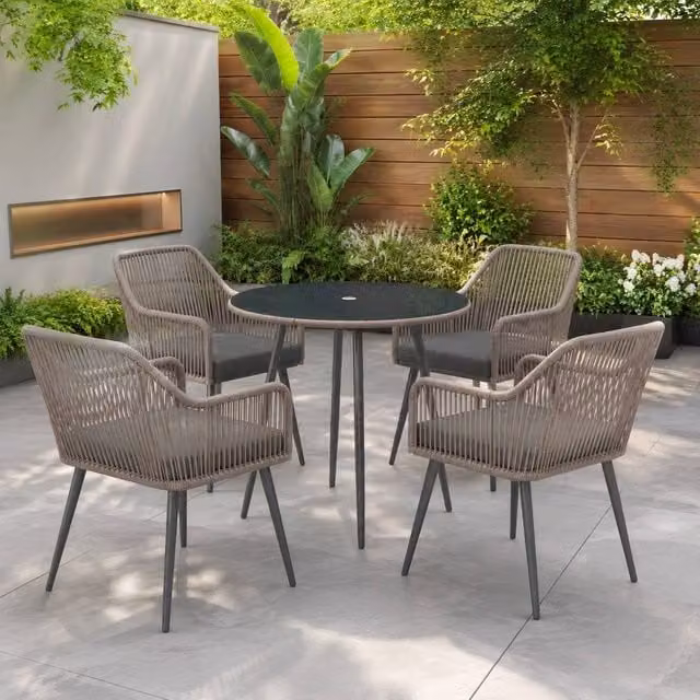 STILVORA 4-Seater Round Garden Dining Set with Cushions in Brown