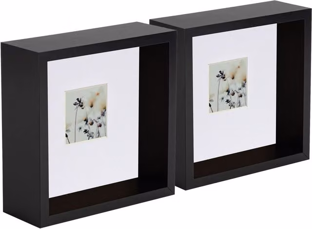 Nicola Spring Black 3D Deep Box Square Photo Frame with 2 x 2 inch Mount
