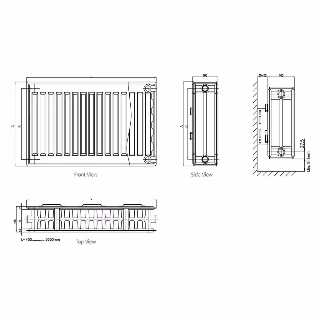 Clifton White Double Convector Panel Type 22 Radiator W: 1400 mm, H: 500 mm – 2