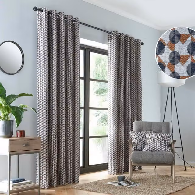 Terrys Fusion Prado Ready Made Eyelet Curtains in Grey, Terracotta and Anthracite