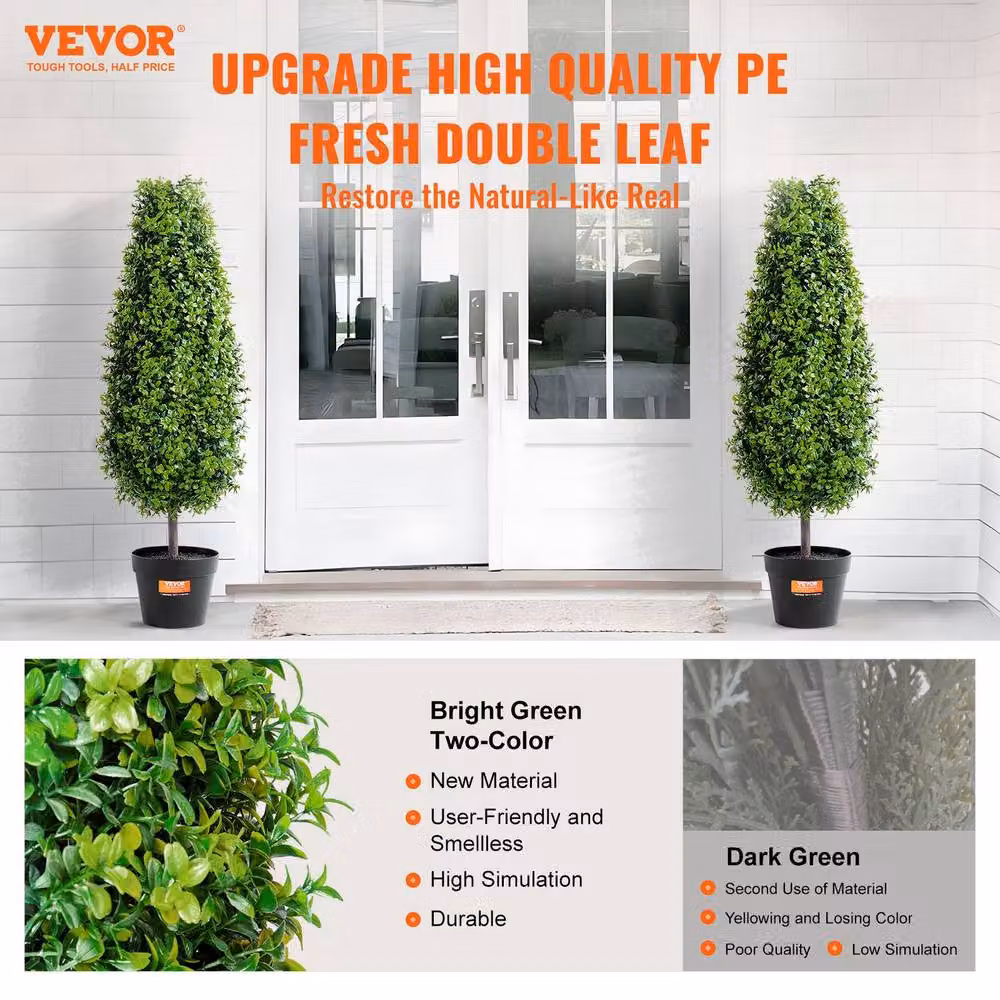 VEVOR Set of 2 Lifelike Artificial Green Boxwood Topiary Trees, Height: 91.44 cm – 2