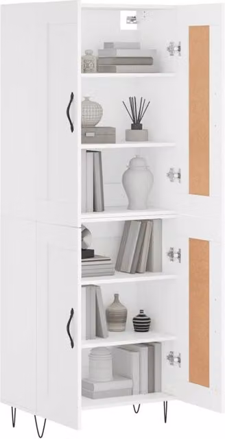 Berkfield Home Modern White Highboard with Hinged Doors and Internal Shelves, W/D/H: 69.5 x 34 x 180 cm
