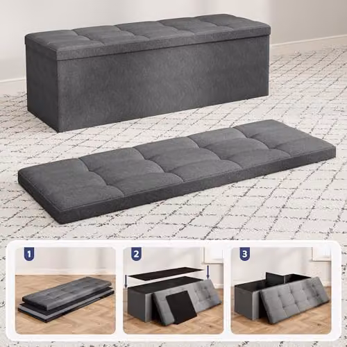 MCC Direct Foldable Upholstered Storage Ottoman Bench in Grey, W/D/H: 110 x 36 x 36 cm – 5