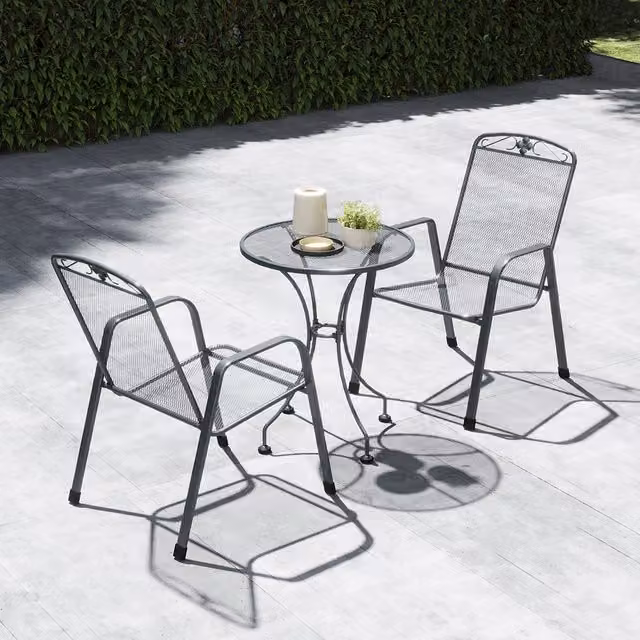Pacific Lifestyle Classic Floral Metal Bistro Set in Matt Grey