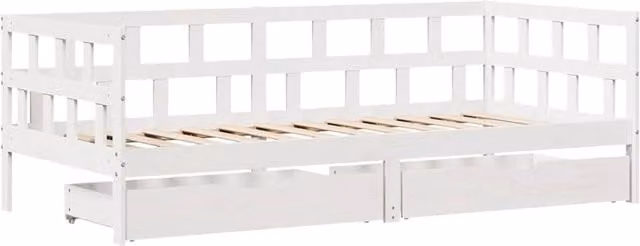 Berkfield Home Practical Daybed with Drawers in White, Solid Pine Wood, W/D/H: 193.5 x 90 x 68.5 cm