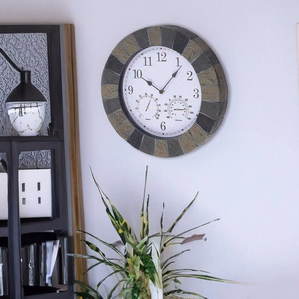 PAWNORA Grey Arab Word Round Analog Garden Wall Clock, Diameter: 34.04 cm – 3
