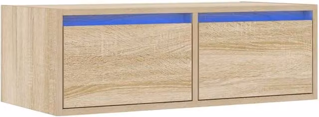 Berkfield Home TV Cabinet with LED Lights in Sonoma Oak and Light Tan, W: 75 cm, D: 35.5 cm, H: 25 cm – 1